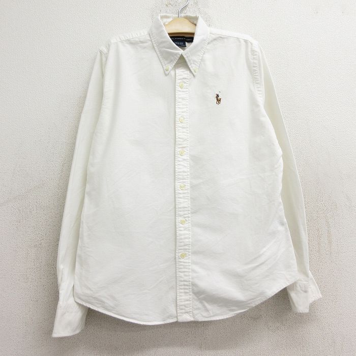 古着 ラルフローレン 長袖 ブランド シャツ キッズ ボーイズ 子供服 90s ワンポイントロゴ オックスフォード コットン ボタンダウン 白 ホ