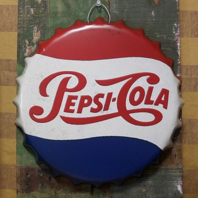 ペプシコーラ エンボス ボトルキャップサイン Pepsi-Cola インテリア ボトルキャップ型 ブリキ看板 アメリカン雑貨