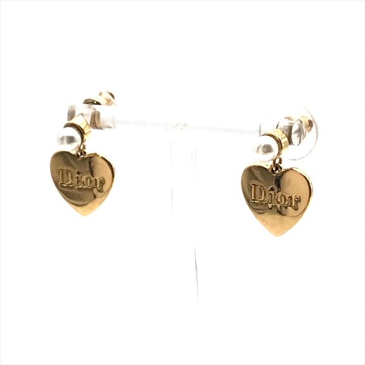 美品 Christian Dior ディオール ハート ロゴ パール スイング