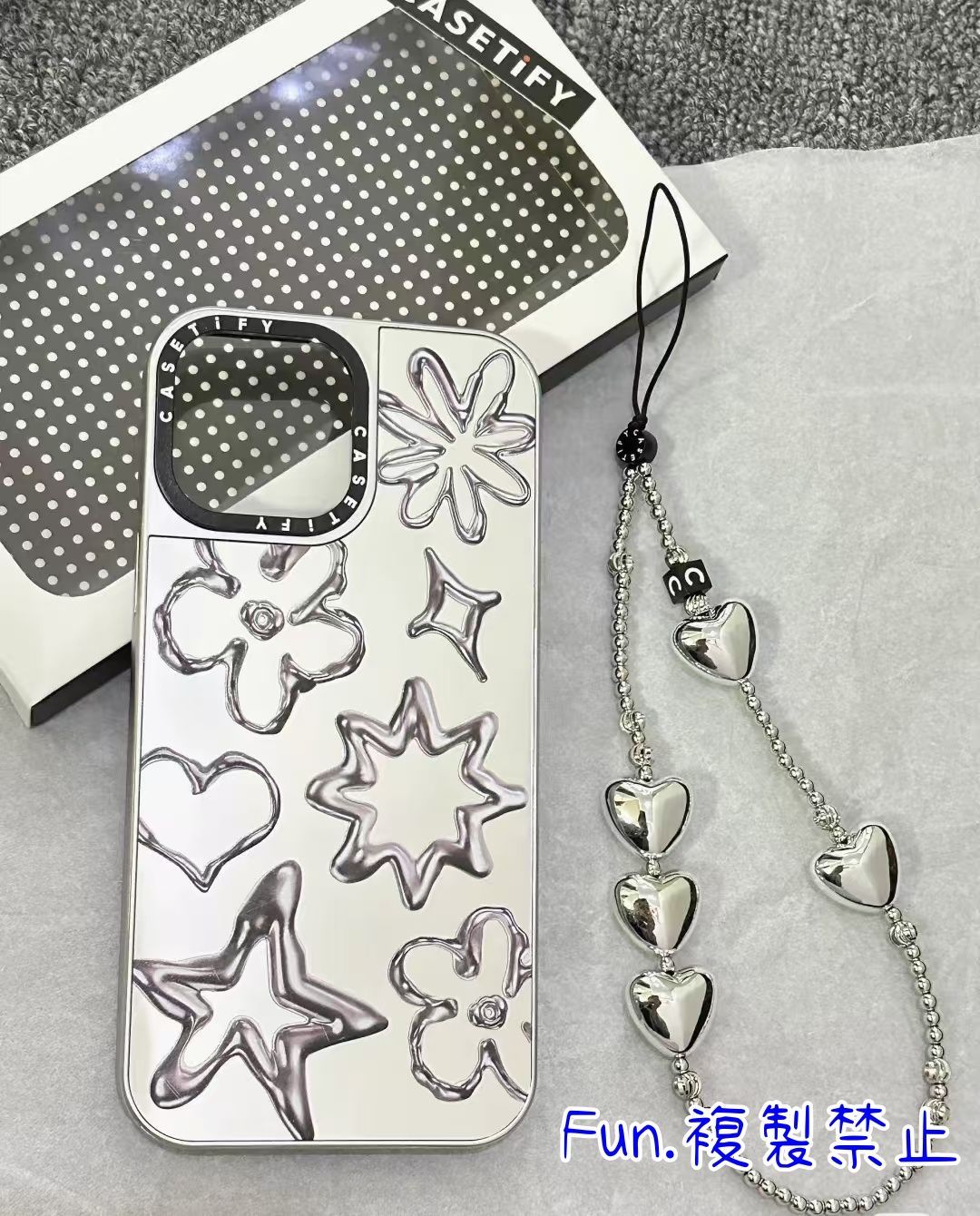CASETiFY Chrome Doodles シルバー ミラースマホケース+ストラップ  iphoneケース iPhone16 iPhone15 iPhone 14 iPhone13 iPhone12 iPhone11