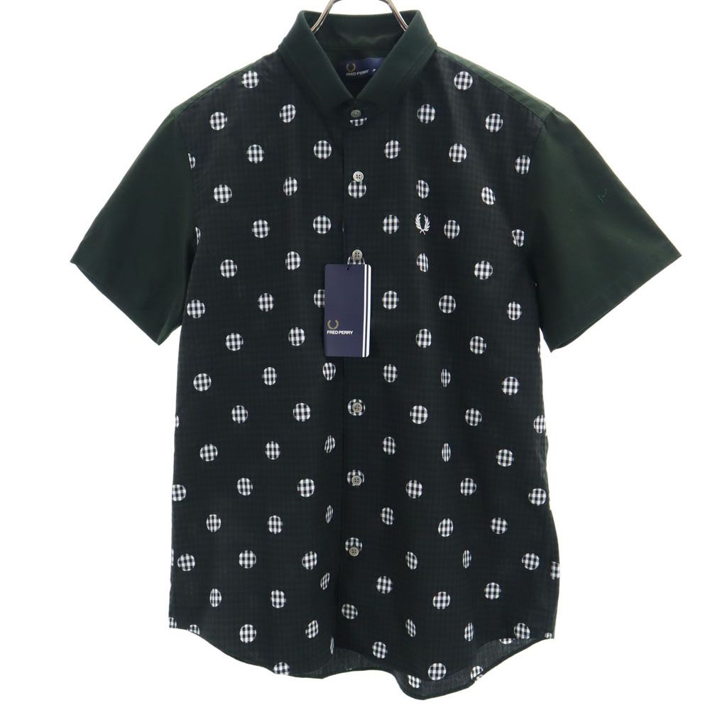未使用 フレッドペリー 半袖 チェックシャツ M 深緑 FRED PERRY メンズ