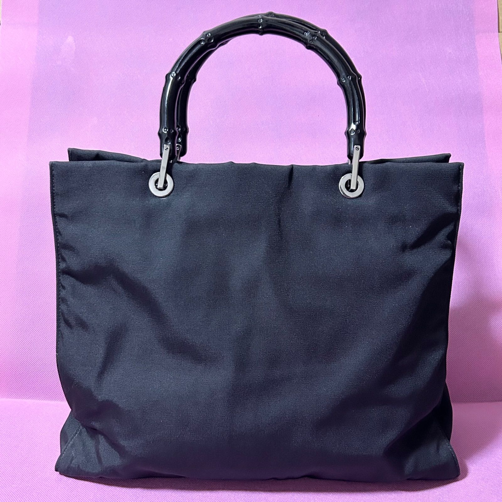 極美品GUCCI グッチ バンブー　バッグ ナイロン ブラック 美品 グッチ Gucci ナイロン ハンドバッグ バンブー ブラック - メルカリ