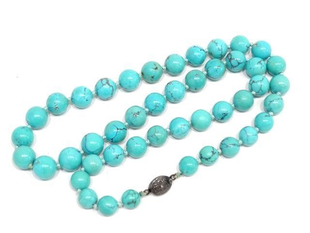 鑑別付き トルコ石 ターコイズ ネックレス 約10～12mm □ 60cm