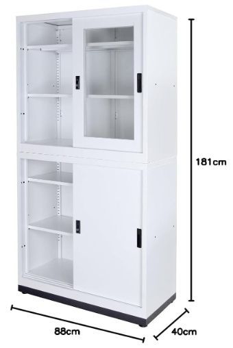 引き違い書庫 上ガラス W880 D400 H1810mm 品 CBNT-1086