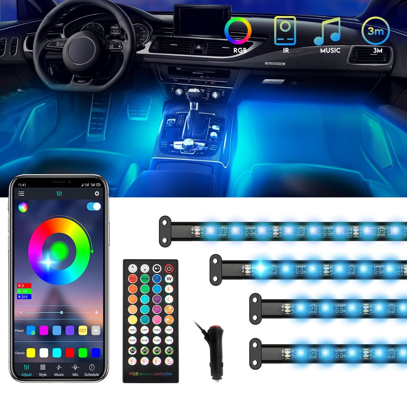 特価セール】車内装飾用 防水 車イルミネーション 高輝度 RGB 72LED 8