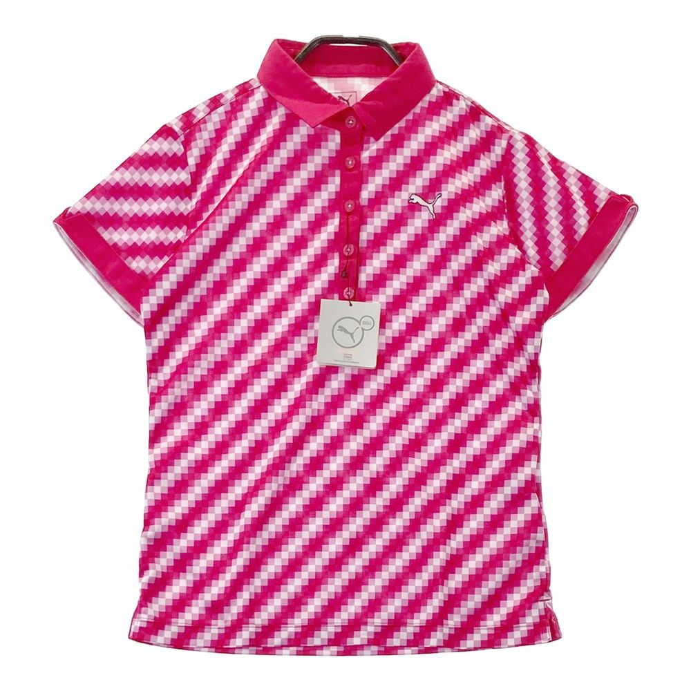 サイズ：M PUMA GOLF プーマゴルフ  ロゴ刺繍入り 半袖ポロシャツ 総柄 ピンク系 [240101495907] ゴルフウェア レディース ストスト