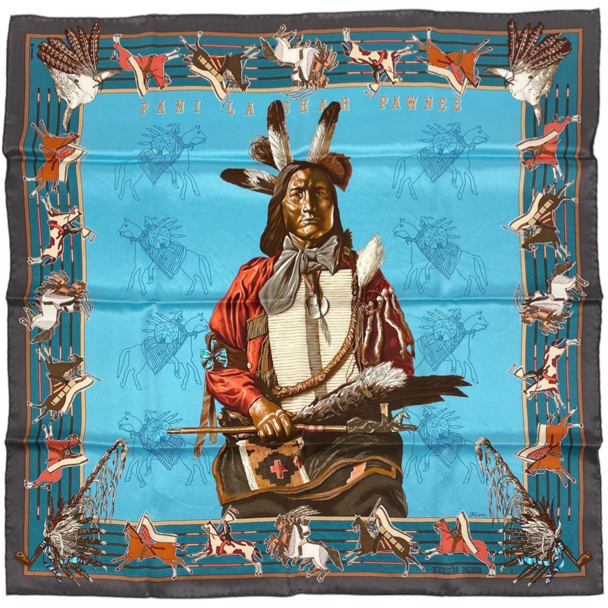 未使用 エルメス PANI LA SHAR PAWNEE パウニー族の首長 70 HERMES - エルメス HERMES スカーフ カレ40 PANI LA SHAR PAWNEE