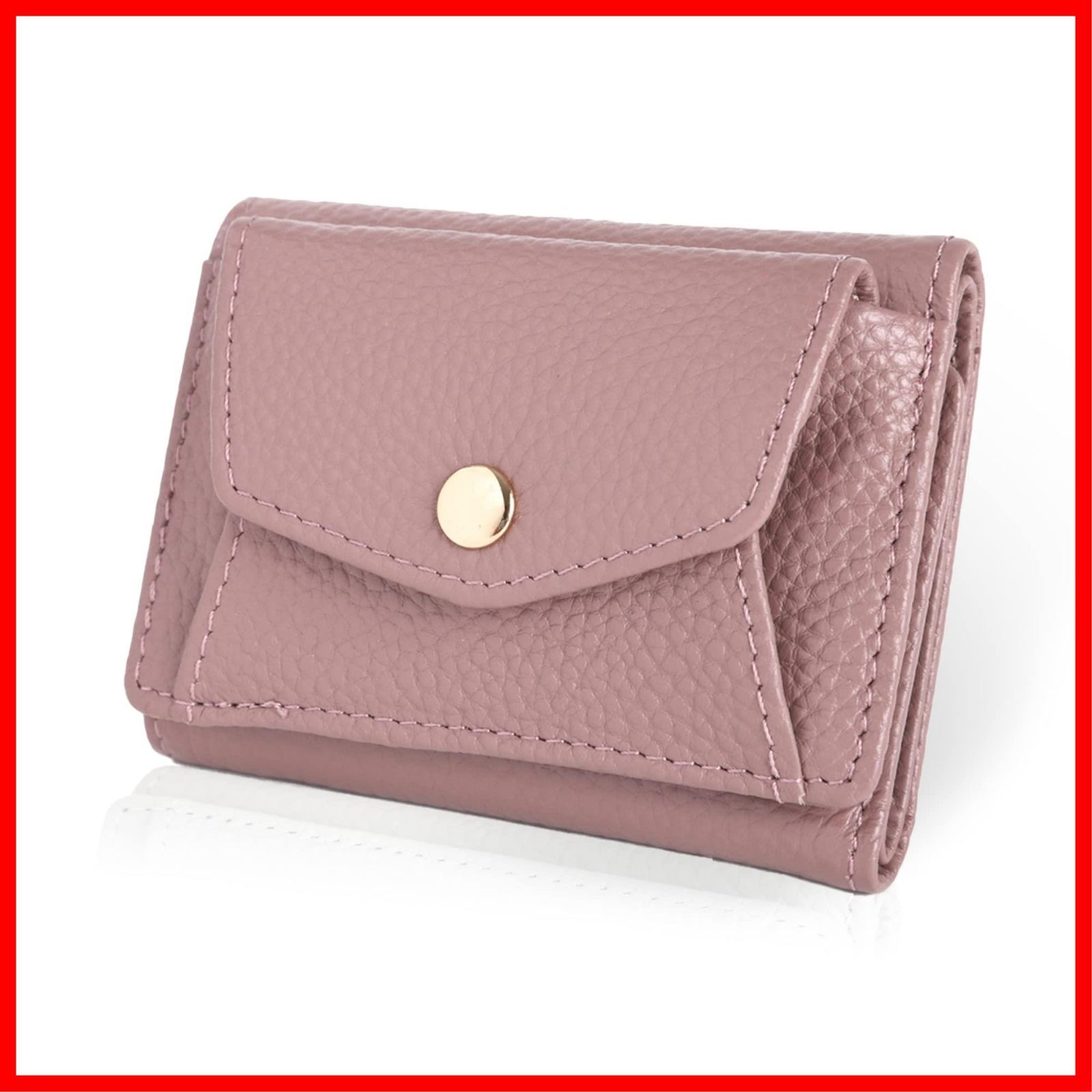 【特価商品】LASIEM(ラシエム) ミニ財布 三つ折り財布 本革 財布 レディース ミニウォレット 小さい財布 スキミング防止(ボタンあり/クラシックローズ)