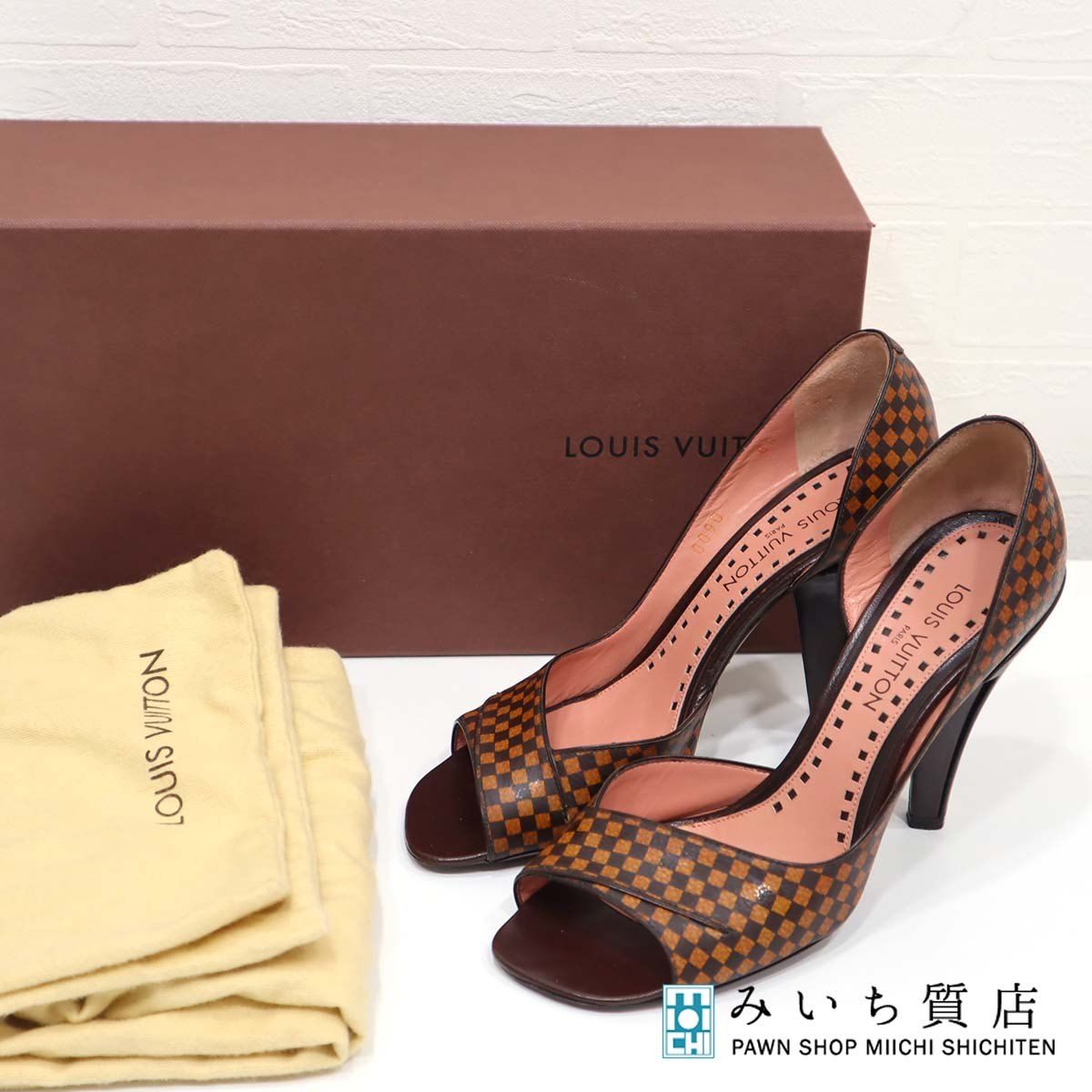 LV ルイヴィトン ハイヒール サンダル ダミエ柄 36 1/2 靴 LOUIS 