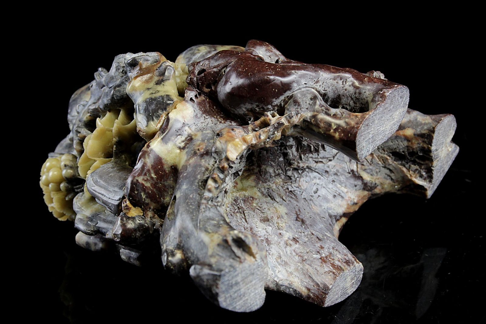 中国古玩 玉製 葡萄彫刻置物 23cm 3170g 寿山石 唐物骨董 楾 F592.7