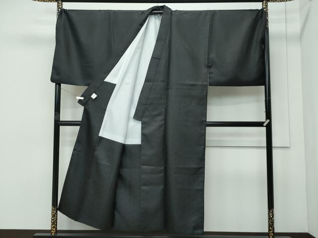 平和屋着物 上 男性 色無地 紋付き羽織 行灯袴セット キングサイズ 花菱地紋 黒地 舞台衣装 洗える着物 CZAA3750s5