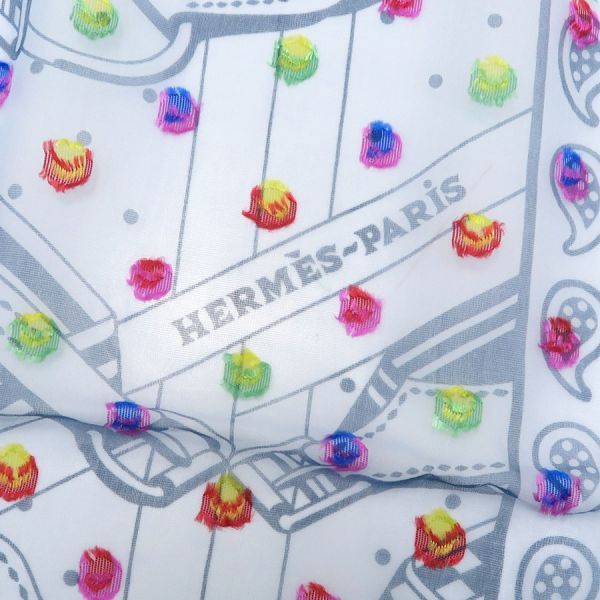 HERMES エルメス スカーフ カレ60 シルクモスリン ジグザグのサングル レインボードット ブルー 2023年 美品 aq8989