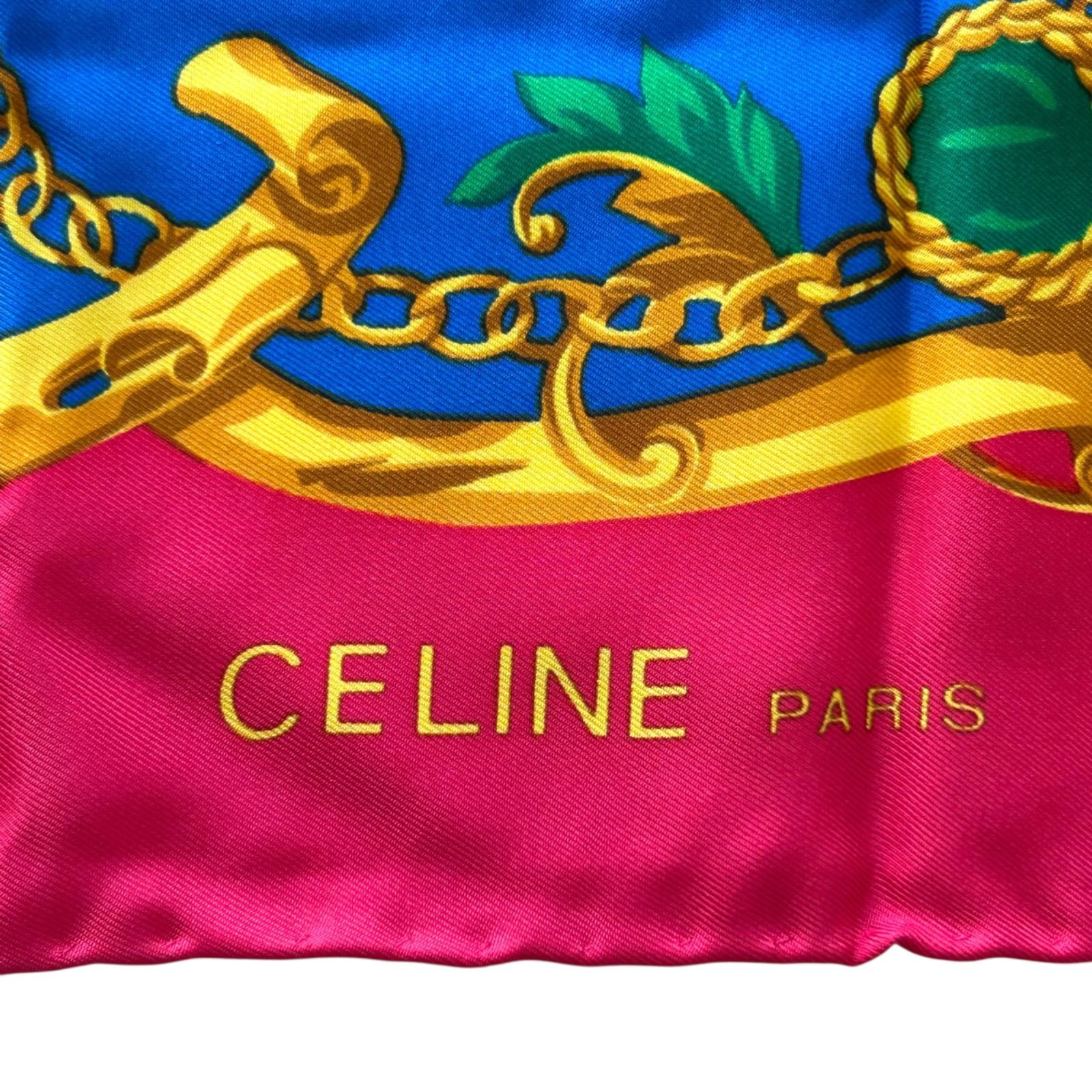 CELINE ピンク シルクスカーフ 極美品】CELINE スカーフ 67×67cm シルク ピンク タッセル