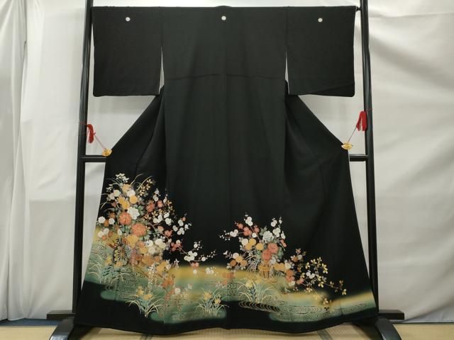 正絹 紗綾形 紋意匠 チャコール系濃地(藍鉄＆蠟色) 金彩友禅 付け下げ 美品 正絹 紗綾形 紋意匠 チャコール系濃地(藍鉄＆蠟色) 金彩友禅