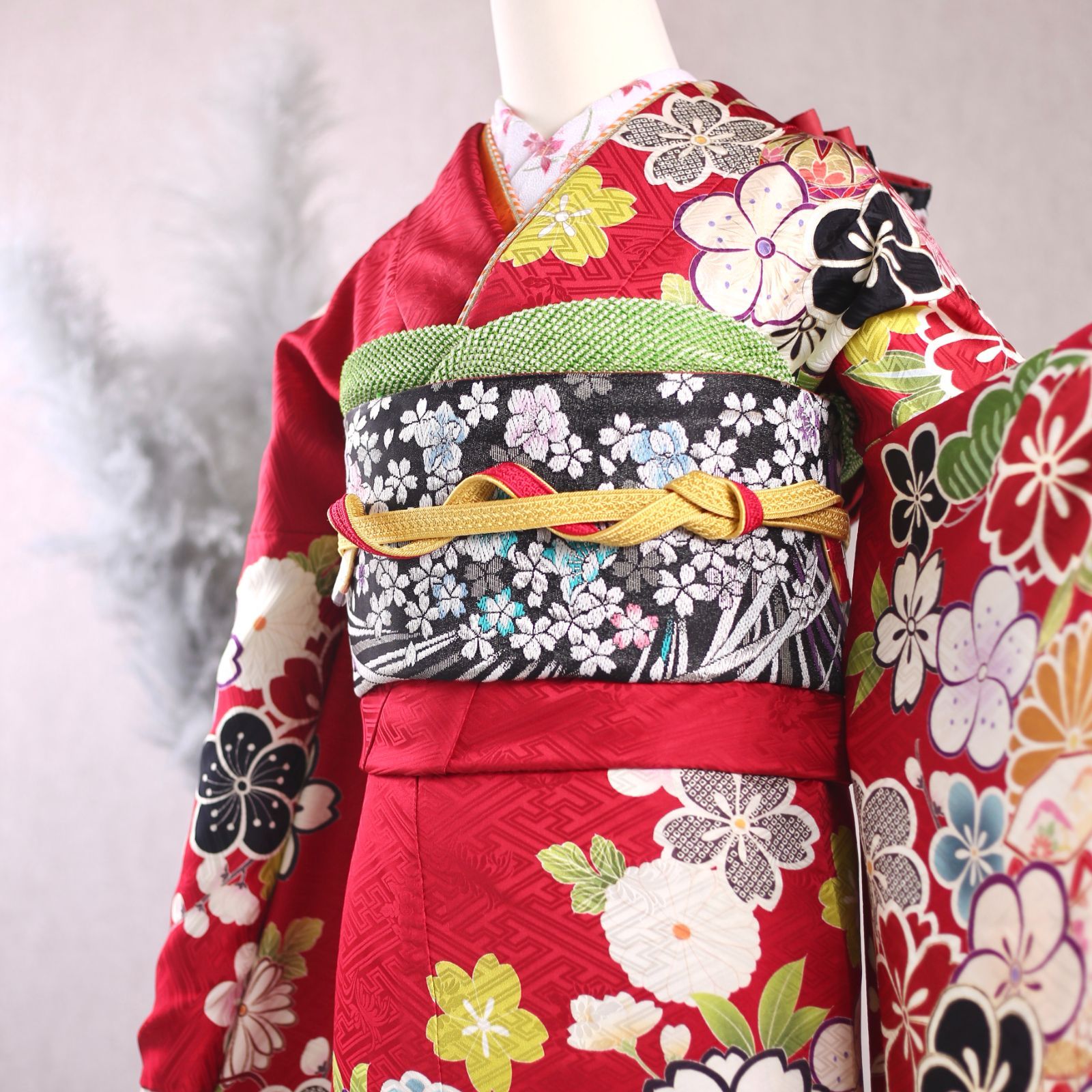 振袖フルセット 振袖セット 振袖 LLサイズ 赤×レトロモダン 美品