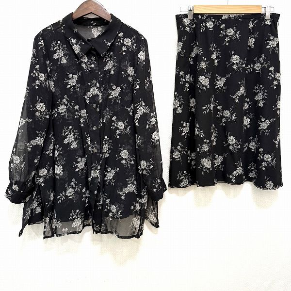 anc レリアン Leilian セットアップ 13 黒 グレー スリーピース シースルー 花柄 大きいサイズ レディース 969446