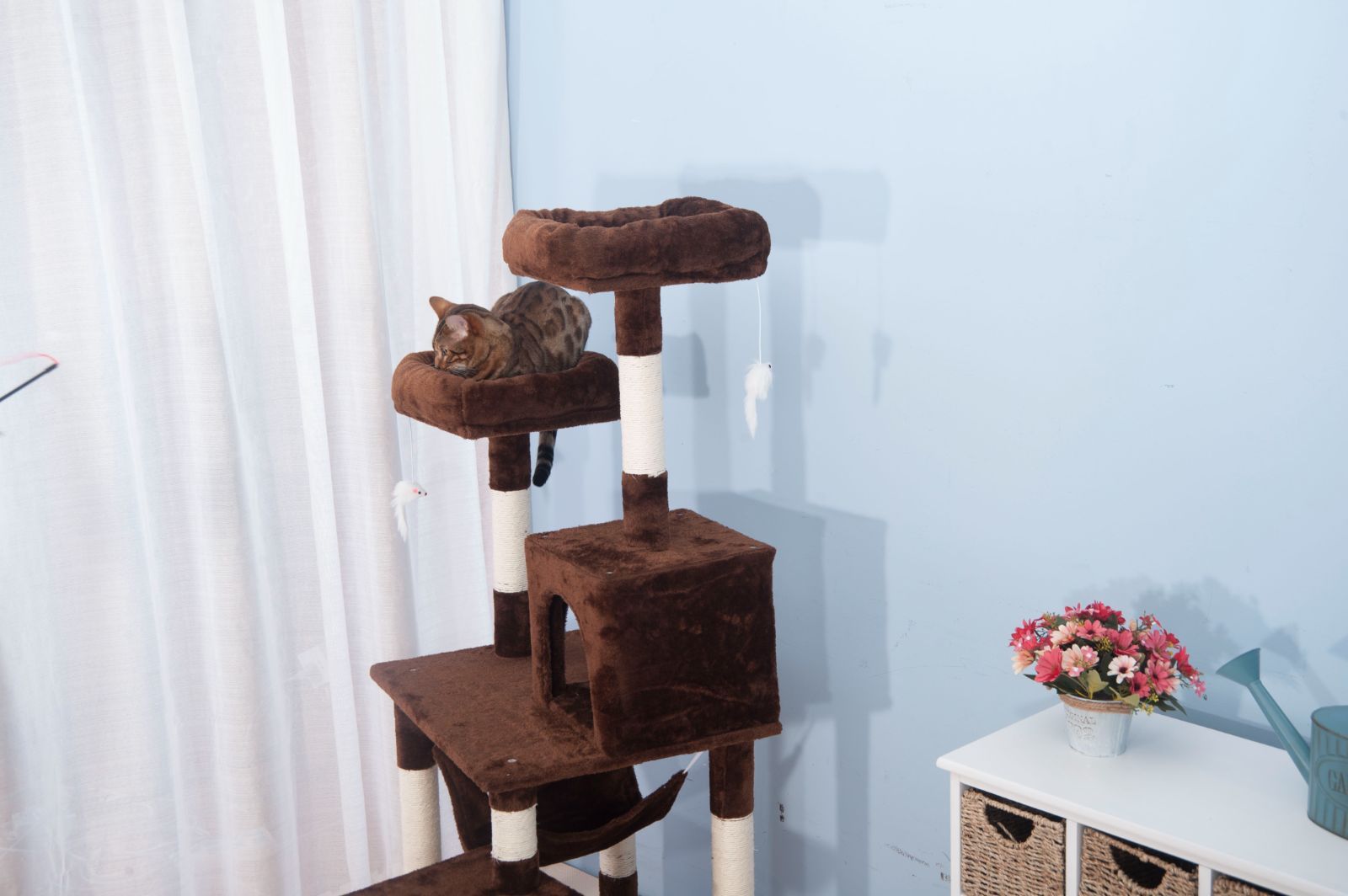 据え置きキャットタワー｜145cm 全高｜ハンモック完備｜麻紐で爪とぎ