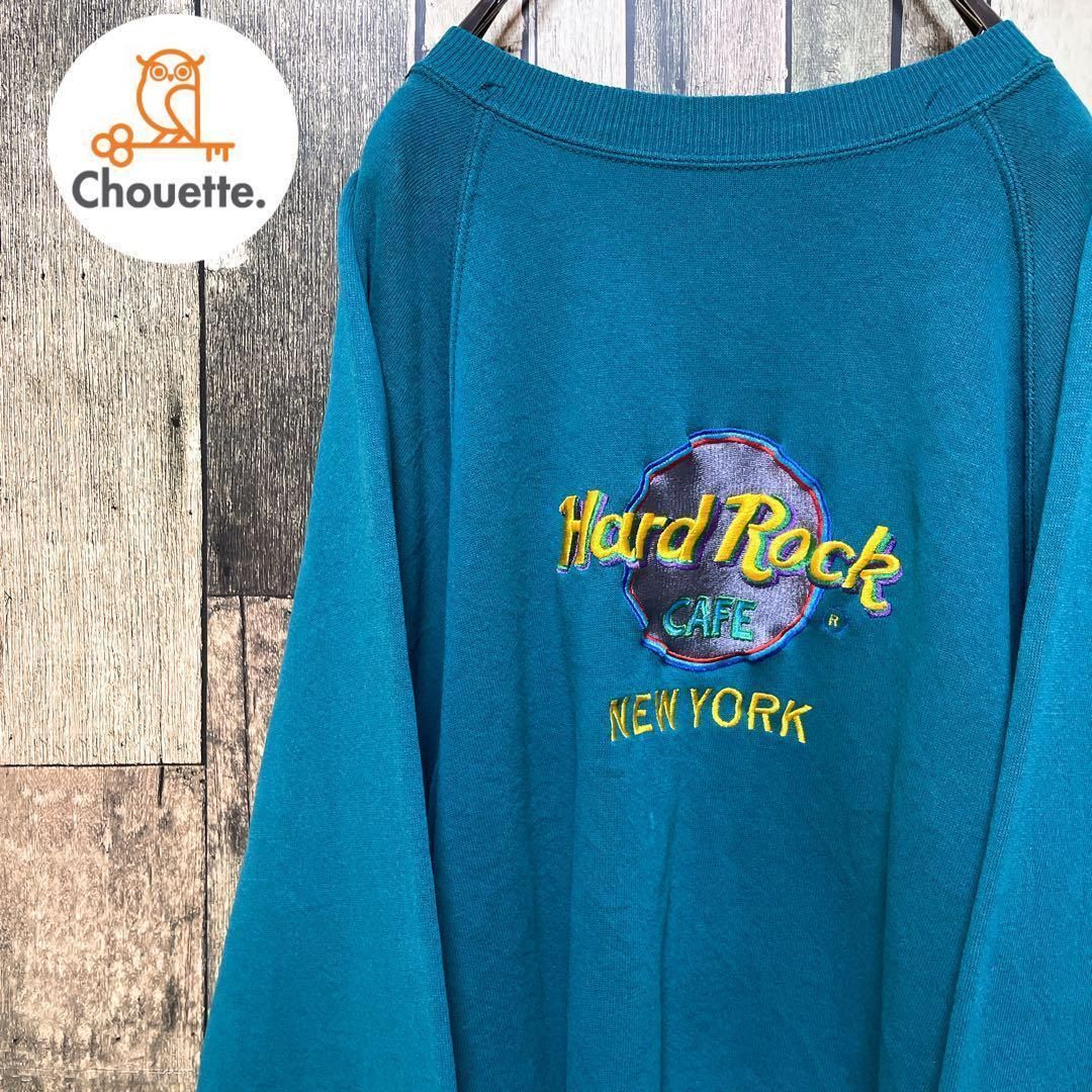 USA製》ハードロックカフェ Hard Rock Cafe 緑☆スウェット XL 刺繍 
