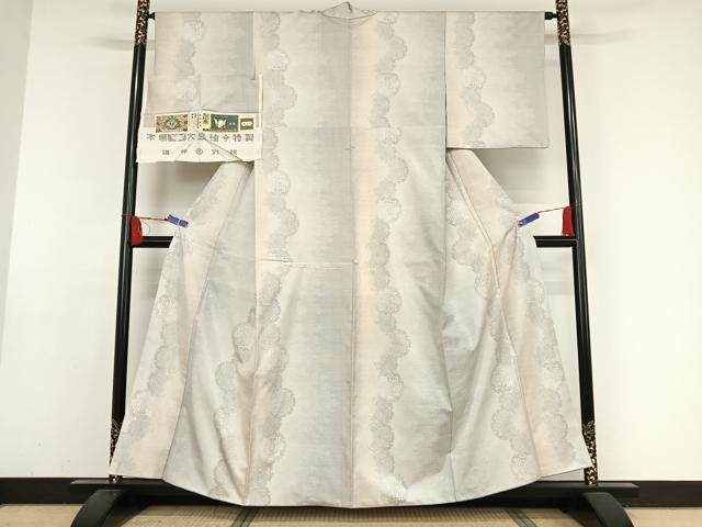 平和屋着物○本場大島紬 アンサンブル 白泥染め 白大島 重ね源氏車文