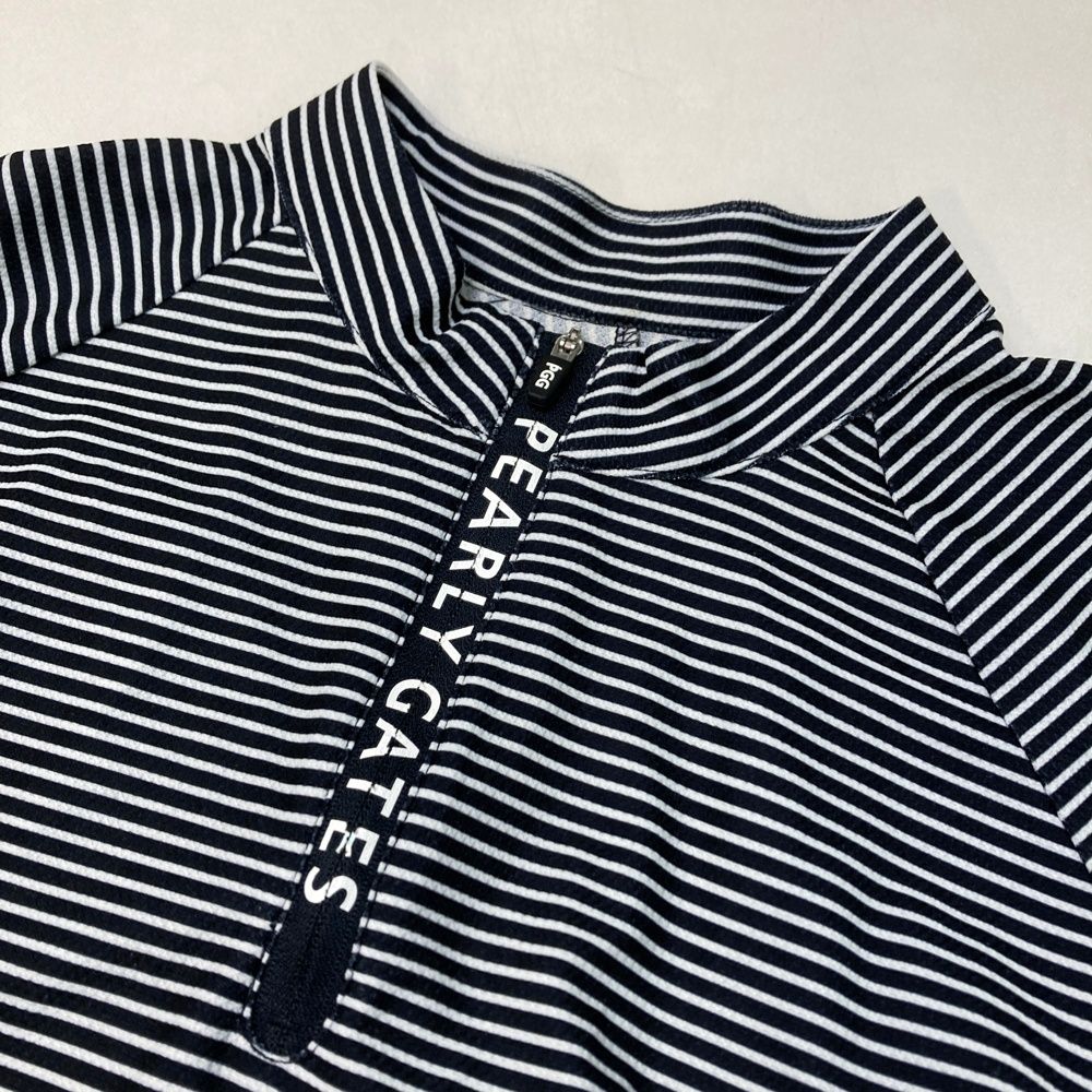 サイズ：4 PGG PEARLY GATES パーリーゲイツ  ハーフジップ 半袖Tシャツ ボーダー柄 ネイビー系 [240101475109] ゴルフウェア メンズ ストスト サイズ：4 PGG PEARLY GATES パーリーゲイツ ハーフジップ 半袖T