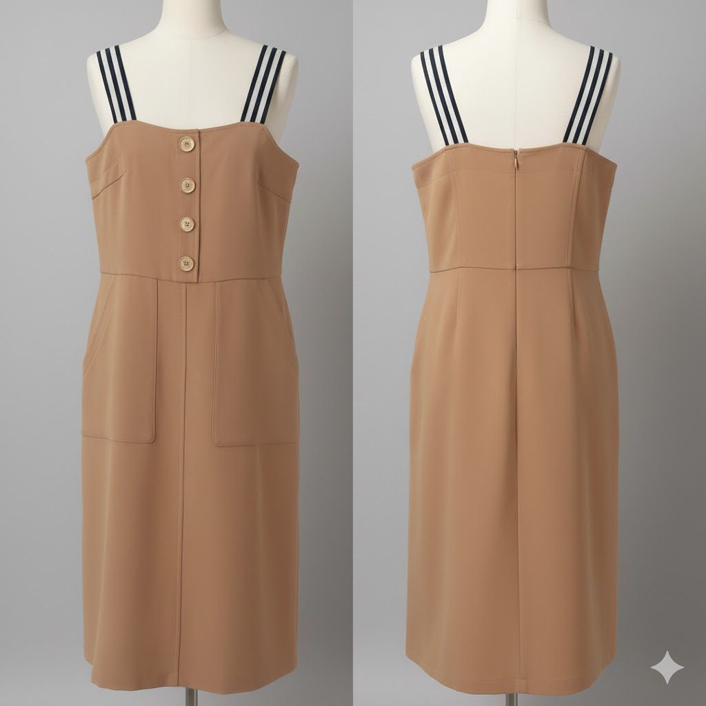 BORDERS at BALCONY ボーダーズアットバルコニー ストラップドレス ジャンパースカート 36 ベージュ ボーダー ワンピース