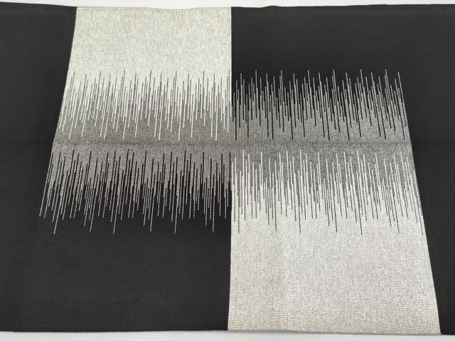 平和屋本店■極上　名門　浅田綴　八寸名古屋帯　変り市松　黒地　銀糸　証紙付き　逸品　CYAA3602s5 平和屋本店□極上 名門 浅田綴 八寸名古屋帯 変り市松 黒地 銀糸