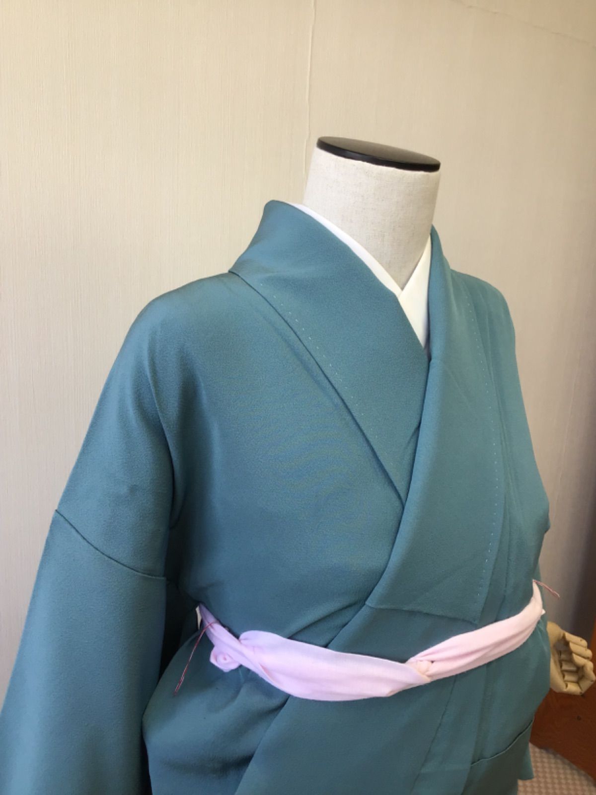 色無地 紋なし 単衣 正絹 ワイドサイズ 納戸色 裄66cm