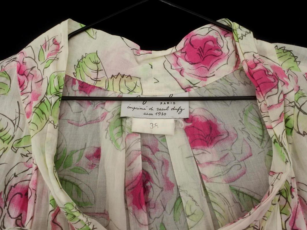 agnes b アニエスベー 花柄 ノースリーブ ワンピース size38/白