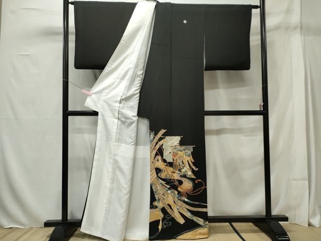 平和屋着物○豪華黒留袖 作家物 駒刺繍 束ね熨斗草花文 暈