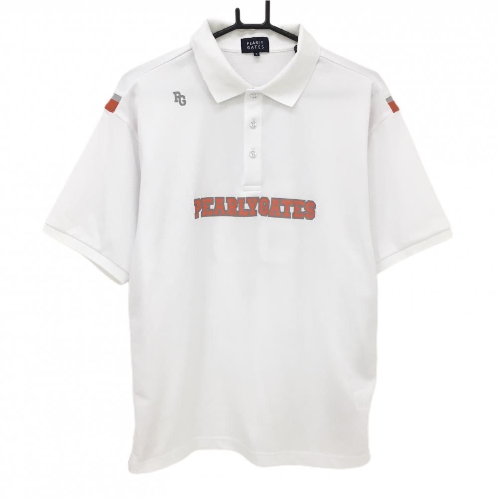 美品】パーリーゲイツ 半袖ポロシャツ 白×オレンジ フロントロゴ