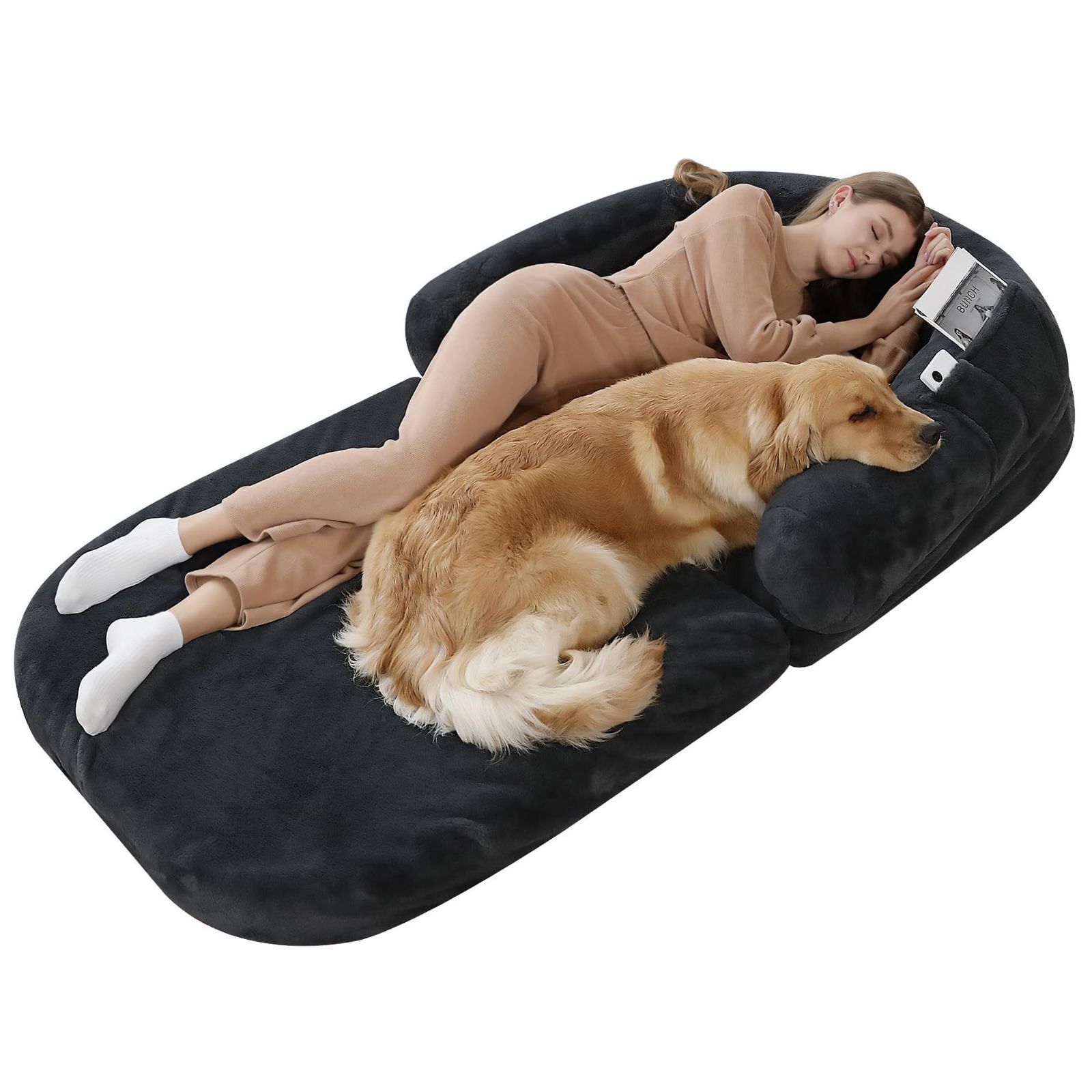 洗えるなめらか生地の犬用2WAYソファーベッド 愛犬と一緒に寝られるドッグベッド ペットベット 大型犬 多頭飼い 洗える 快適ソファー シャドウグレー