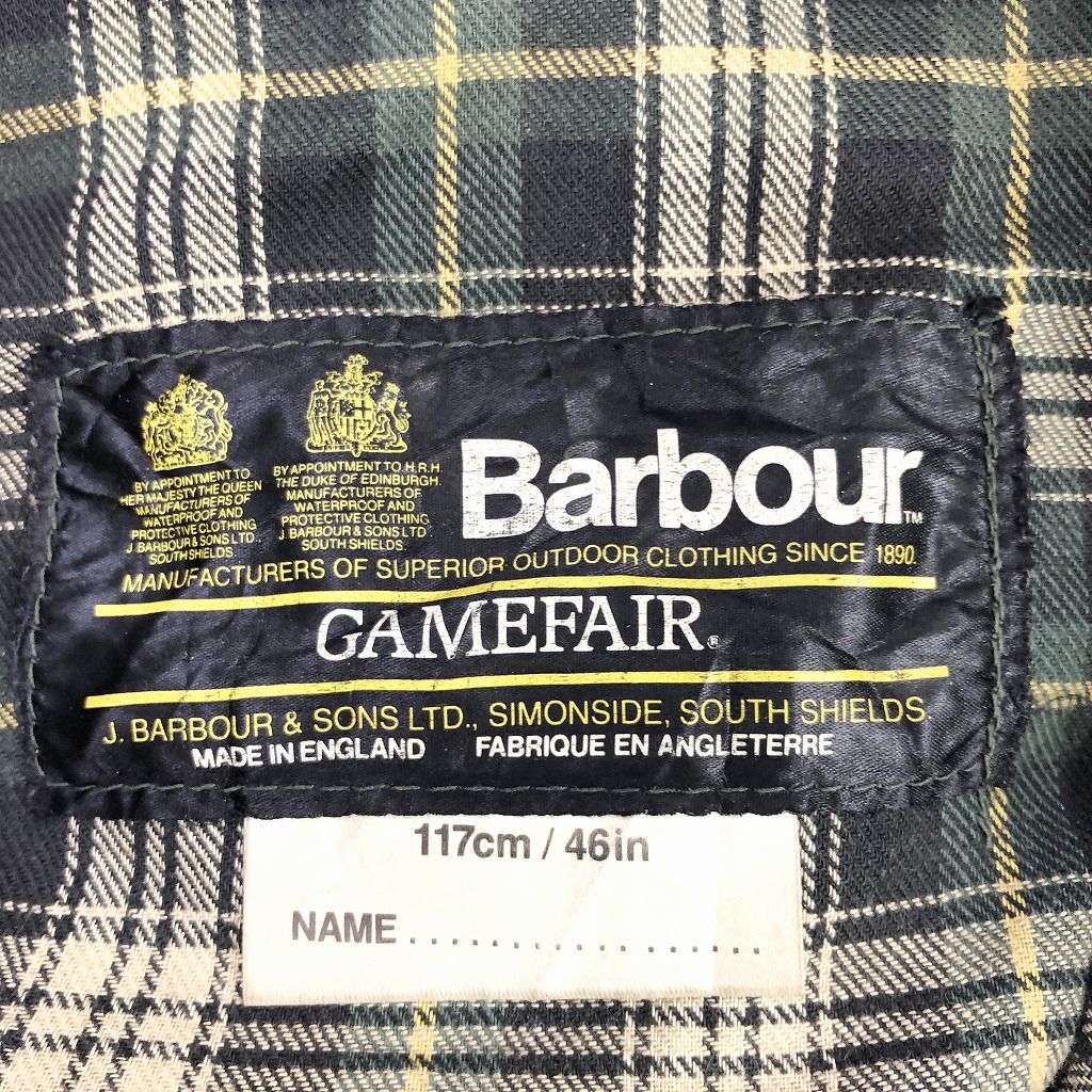 80年代 イングランド製 Barbour バブアー GAMEFAIR オイルドジャケット 防寒  ヨーロッパ古着 カーキ (メンズ 46) 中古 古着 P1883 80年代 イングランド製 Barbour バブアー GAMEFAIR オイルドジャケット