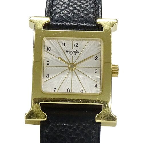 当店6ヶ月保証サイズHERMES Hウォッチ レディース 腕時計 クオーツ SS レザー ブラック