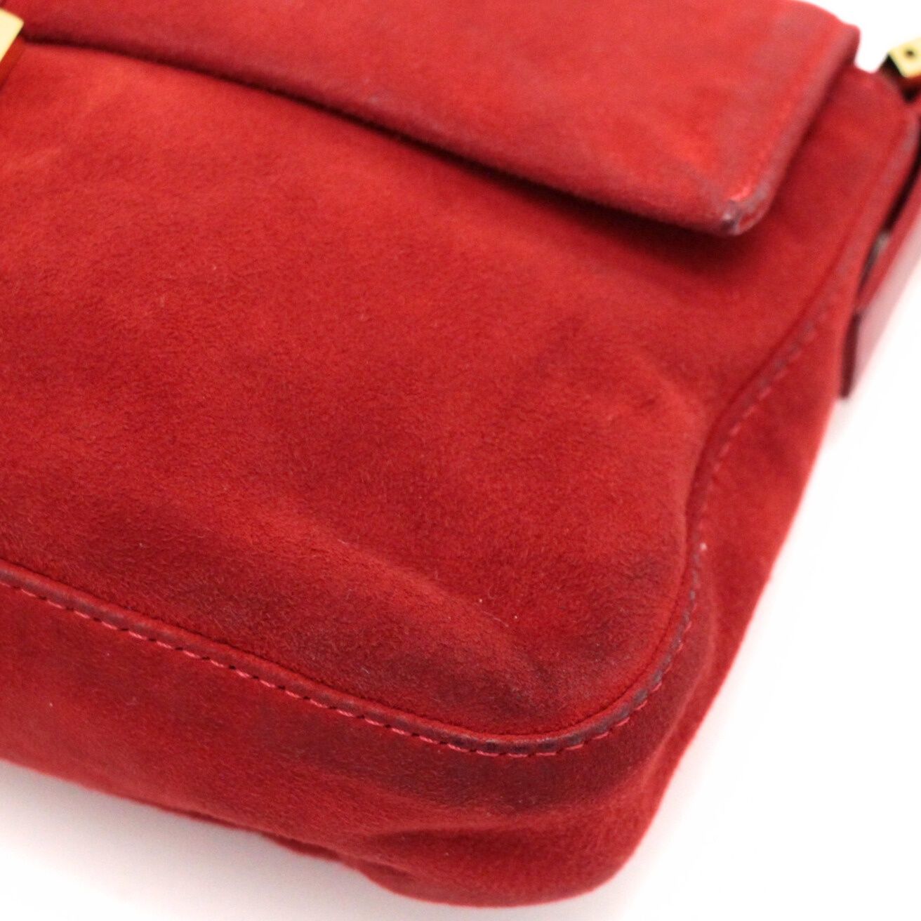 フェンディ FENDI マンマバケット ショルダーバッグ スエード 赤