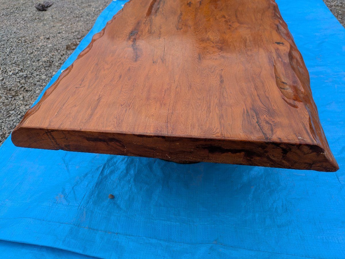 鹿児島発 屋久杉 天板外寸約140×57 厚み6㎝ 足二個ガラス板付きです 