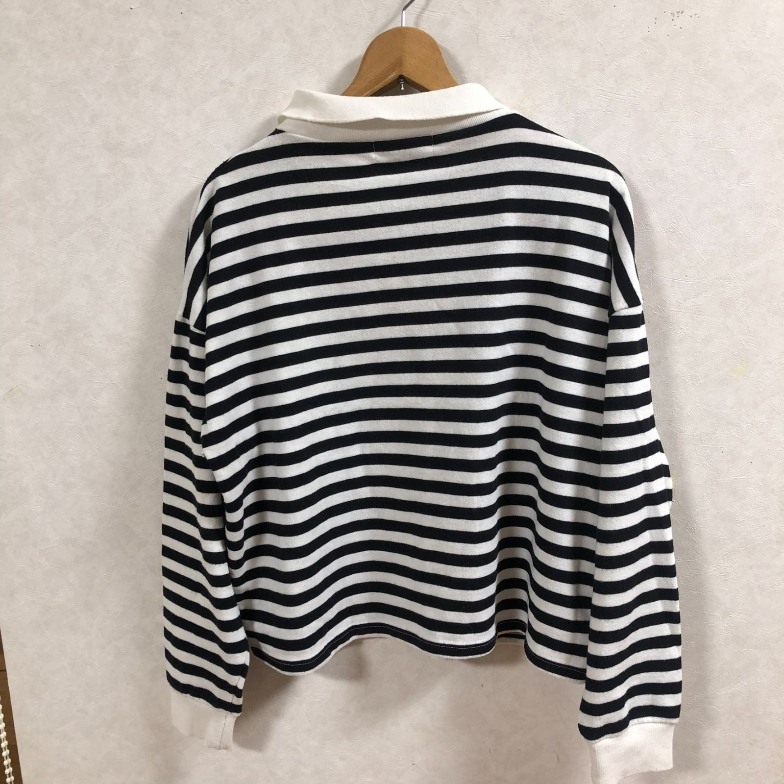 長袖 ポロシャツ ブラック ホワイト ストライプ - メルカリ