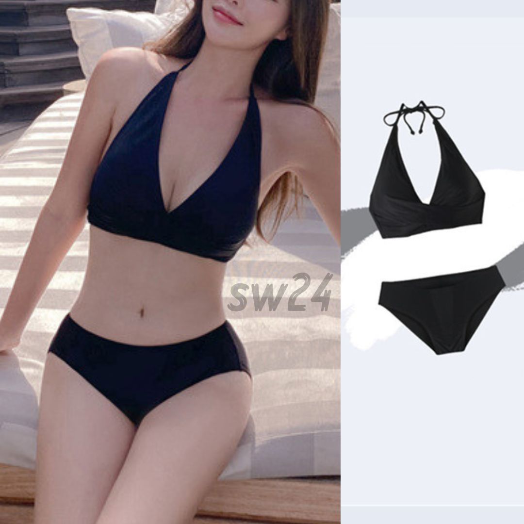   ホルターネック 水着 Black○関税送料無料○ Rew-You 水着 ホルターネック ブラジリアン 無地 単色 ブラック