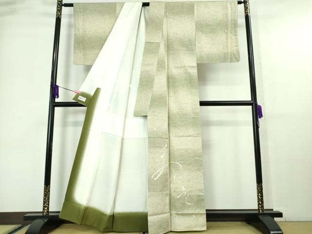 加賀友禅 鬼島武司 落款入 訪問着 本場大島紬 竹笹文様 正絹 躾糸付 X439 平和屋本店□極上 本加賀友禅作家 鬼島武司 訪問着 ぜんまい紬