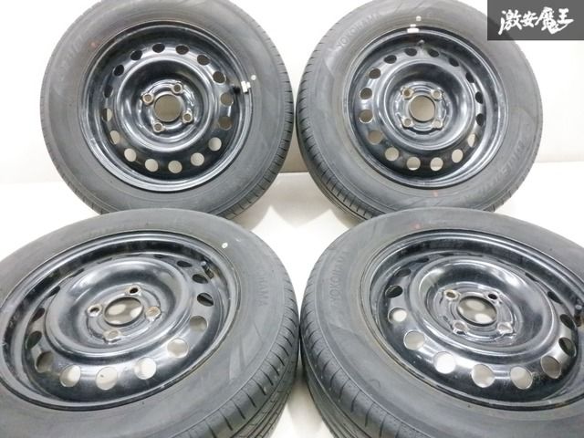 純正 14インチ 5J +44位 PCD100 4穴 4H 鉄ホイール 4本 ハブ径約60mm ヨコハマ BluEarth-A 165/70R14 鉄チン ノート 棚P-3