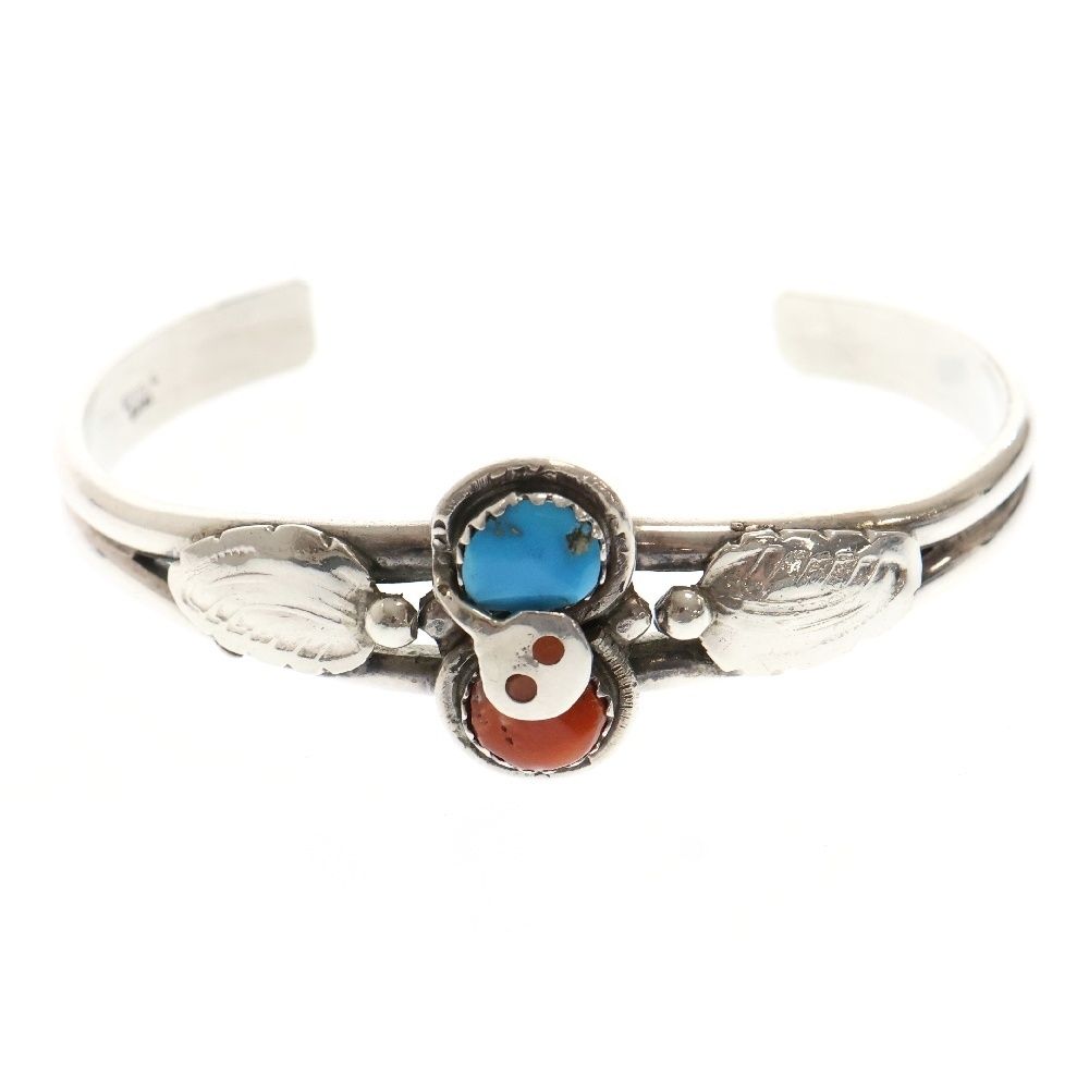 【ズニ族】故エフィー・カラバサ ターコイズ コーラル シルバー バングル INDIAN JEWELRY (インディアンジュエリー) ZUNI Effie Calavaza ズニ族