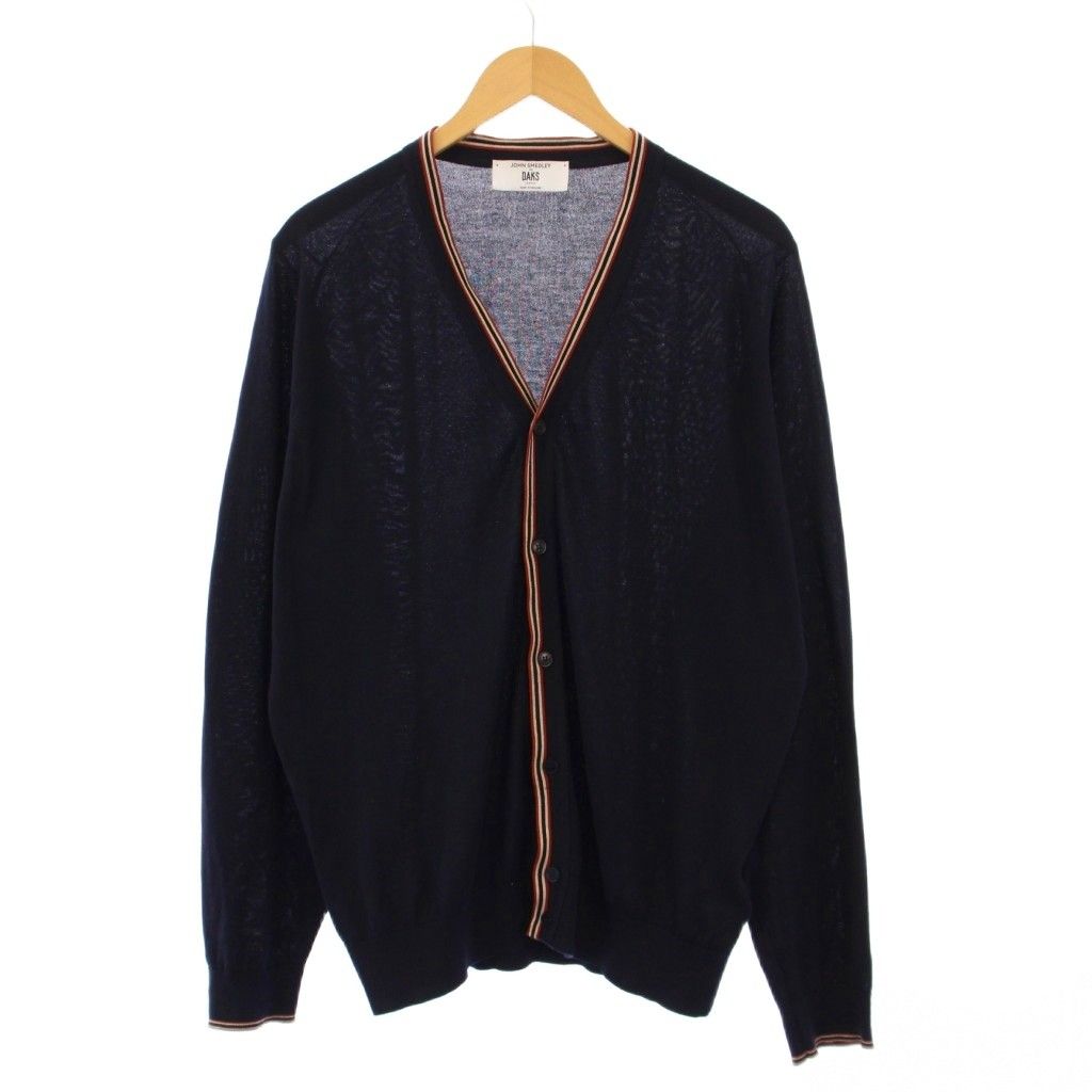 ジョンスメドレー JOHN SMEDLEY DAKS ニットカーディガン 長袖 Vネック 薄手 XL 紺 ネイビー BB