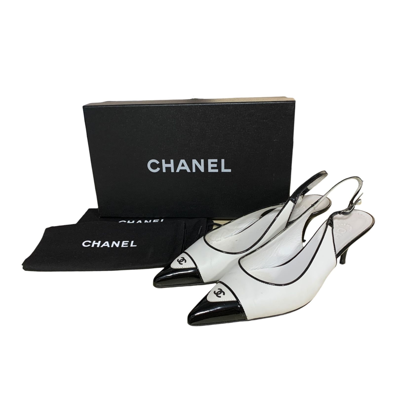 ◆ 品◆ CHANEL シャネル パンプス ココマーク バイカラー 164148 ホワイト|ブラック サイズ35 1|2 箱有 レディース kyV18874N