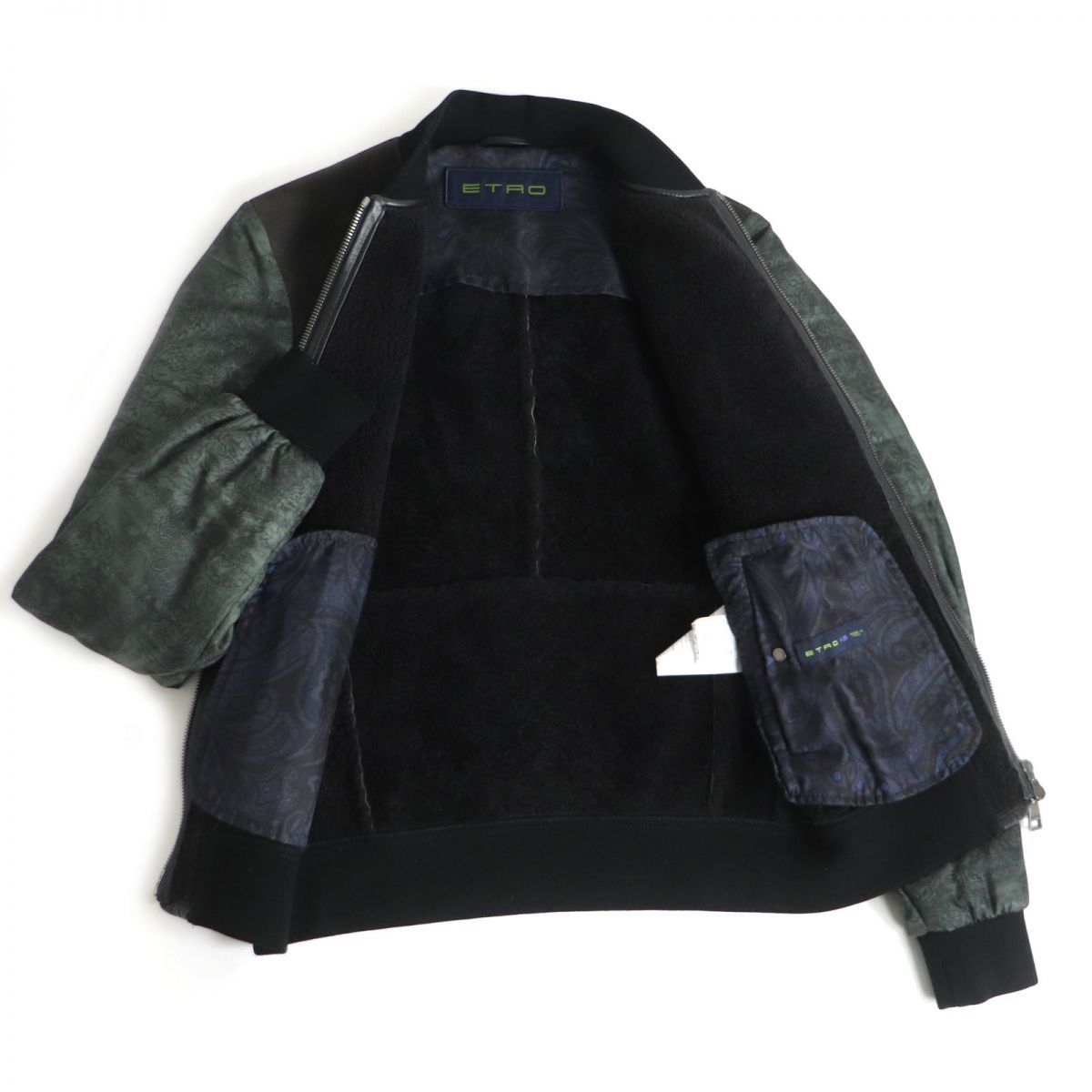 美品□ETRO/エトロ 袖中綿入り/ペイズリー柄 WZIP ムートンジャケット