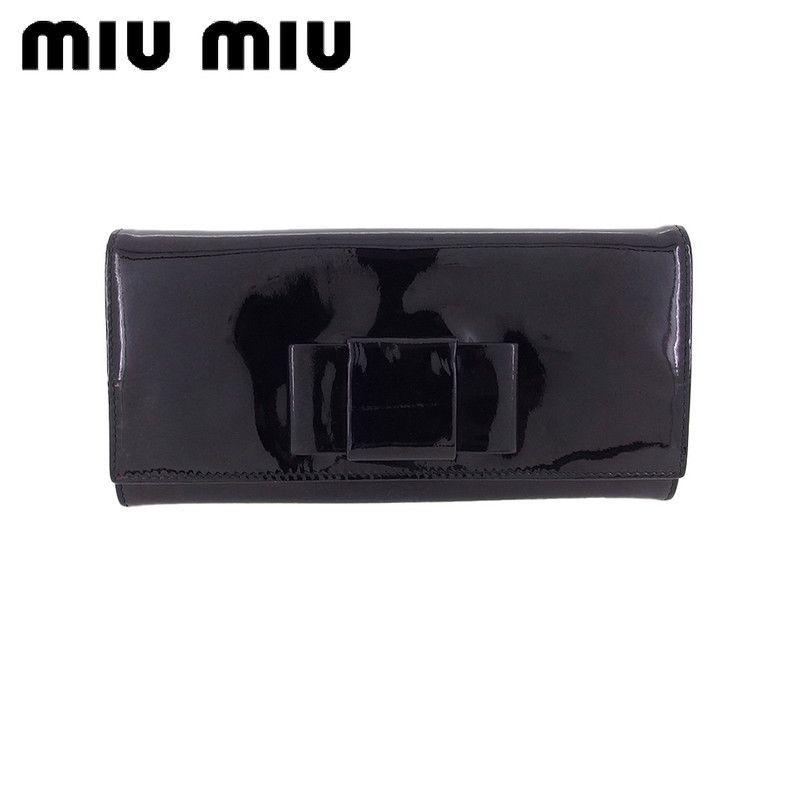ミュウミュウ MIUMIU 長財布 リボン ブラック ピンク ゴールド