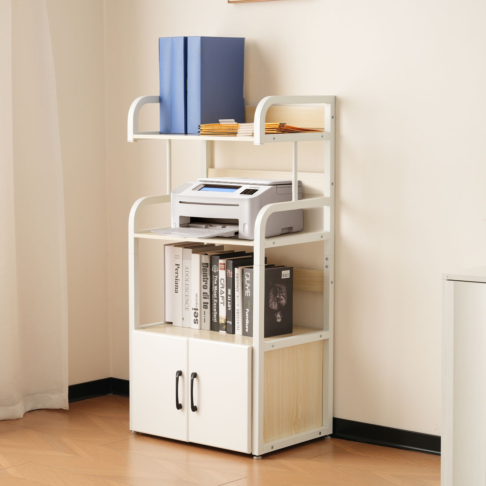 プリンター台 プリンターラック キャスター付き プリンター収納 大容量 デスク収納 木製 本ラック 収納ラック コンパクト 360°回転ラック