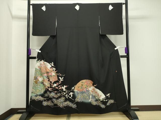 平和屋着物●豪華黒留袖 作家物 地紙重ね飛鶴梅花文 暈し染め 正絹 ♥ CAAX5787gh