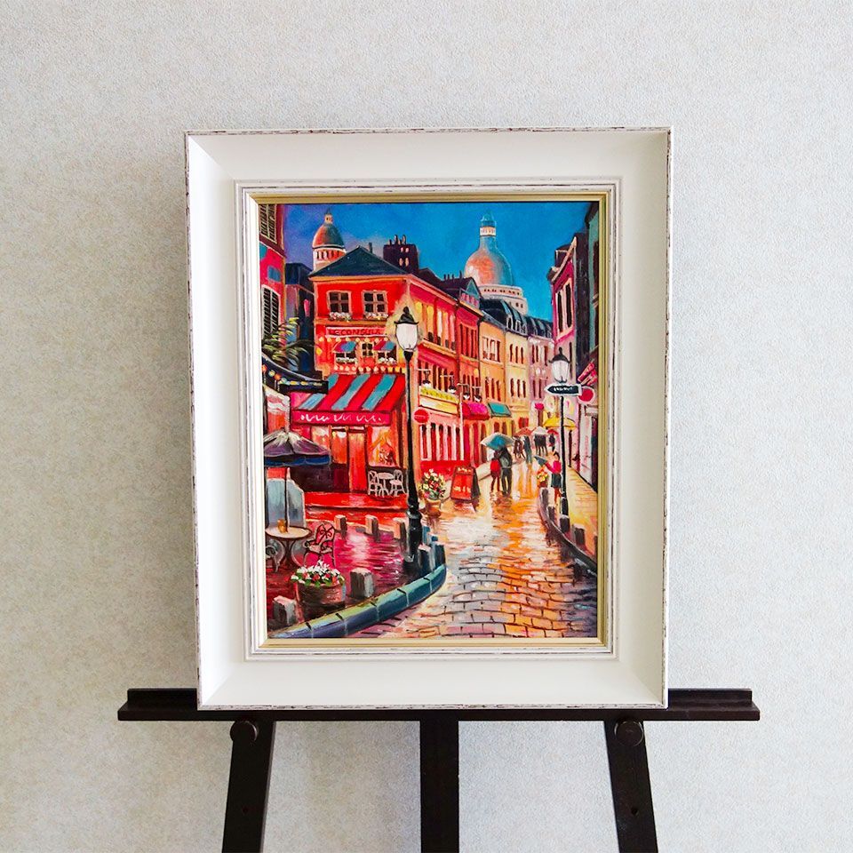 ★「モンマルトル ドゥ パリ 1970 」油彩画 シルバーフレーム ☆「モンマルトル ドゥ パリ 1970 」油彩画 シルバーフレーム