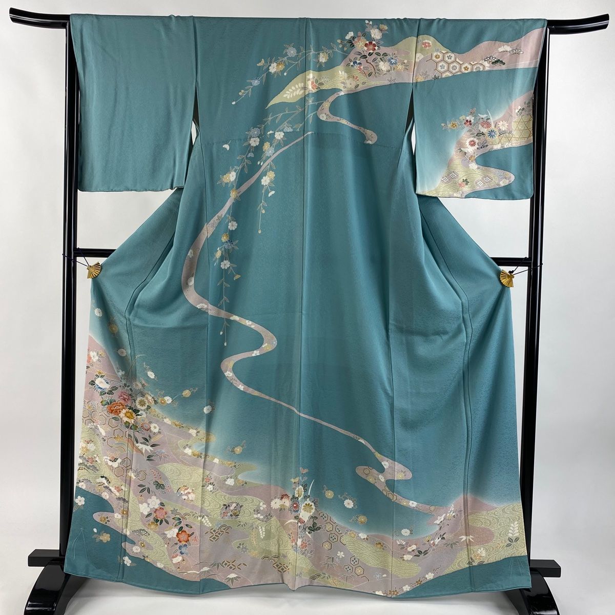 訪問着 身丈165.5cm 裄丈65.5cm M 袷 松竹梅 金糸 金銀彩 薄緑 正絹