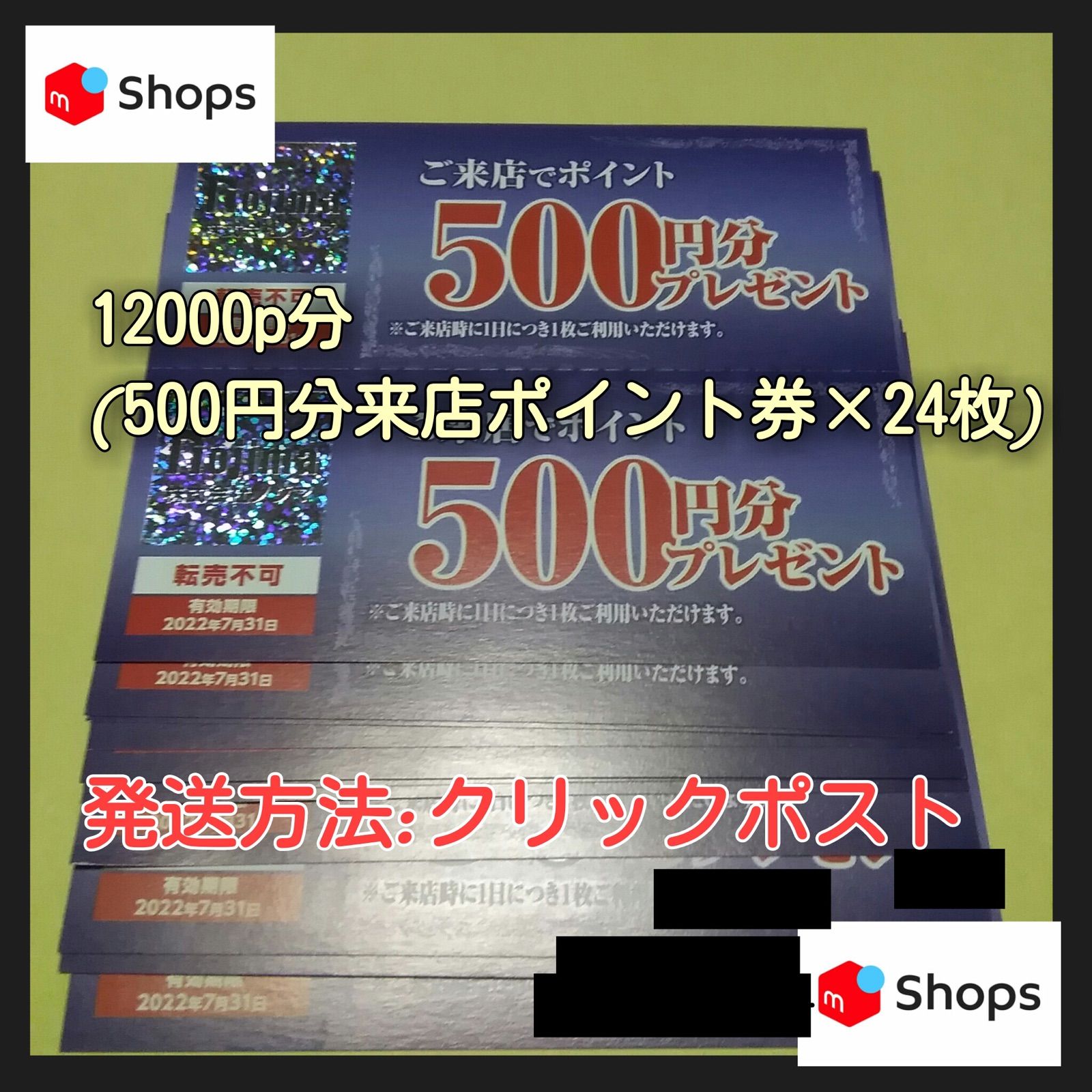 ノジマ来店ポイント券12000円分　500×24枚　2022/7/31