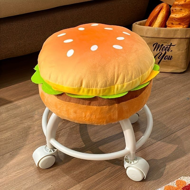かわいいハンバーガー型プラスチック製スツール｜ホイール付きの